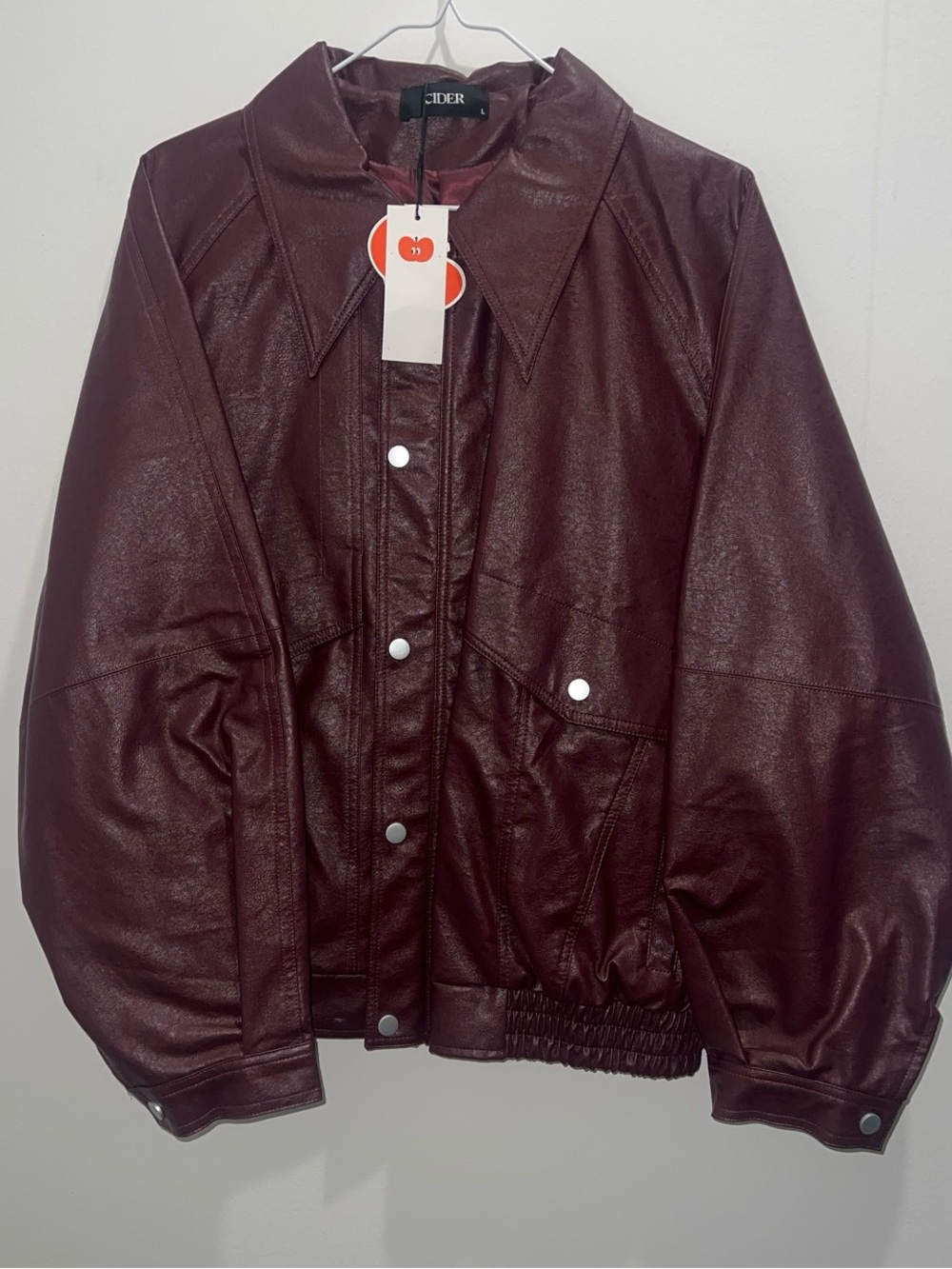 Cider Burgundy Faux Leather Bomber Jacket